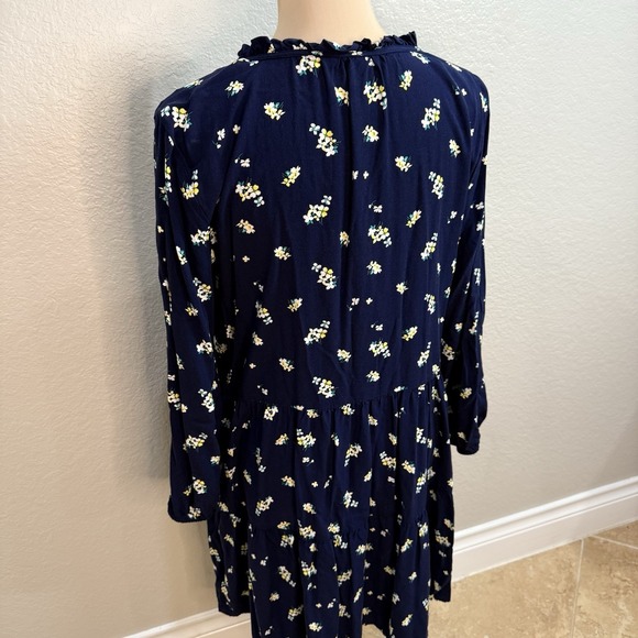 GAP Ruffle Tiered Mini Dress Navy Blue Floral Size Large Tall Boho Cottagecore - Picture 6 of 11